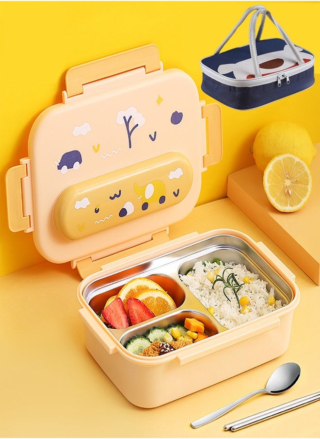 ZCM-HAPPY - 3-Apartment Stainless Steel Stylish Lunch Box with Cutlery Set with Double Handles Insulated Bag For All Ages - Image 1