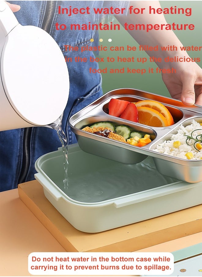 ZCM-HAPPY - 3-Apartment Stainless Steel Stylish Lunch Box with Cutlery Set with Double Handles Insulated Bag For All Ages - Image 1