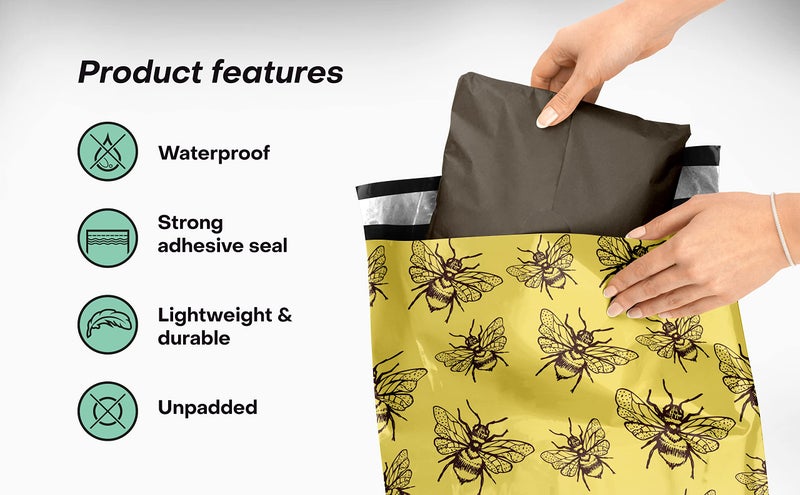 Package Mint 10x13 Poly Mailers â€“ Honey Bee â€“ Waterproof, Tear-Resistant Shipping Bags with Adhesive Seal â€“ 100 Pack â€“ Package Mint - Image 4