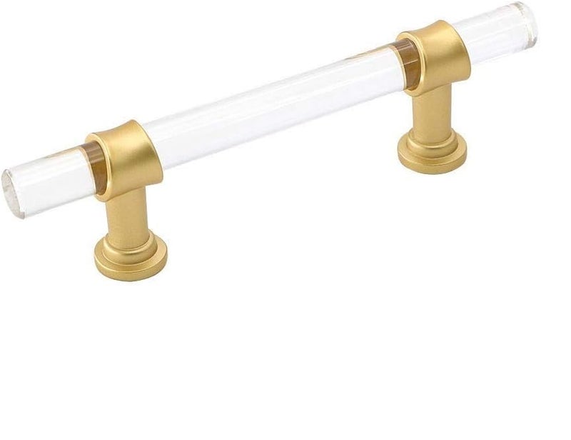 goldenwarm 5 Pack 4 Inch Matte Gold Cabinet Pull Clear Acrylic Furniture Hardware Glass Cabinet Hardware for Kitchen Cupboard Bathroom - Image 1