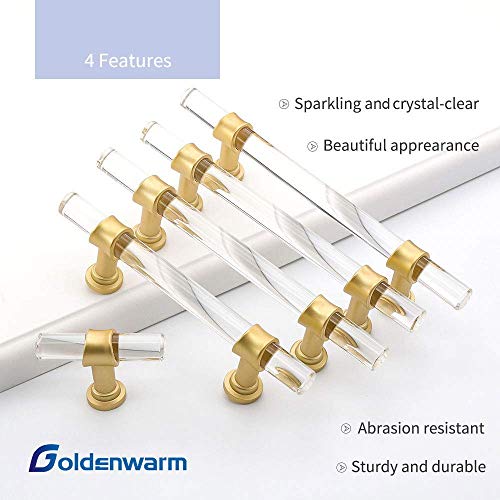 goldenwarm 5 Pack 4 Inch Matte Gold Cabinet Pull Clear Acrylic Furniture Hardware Glass Cabinet Hardware for Kitchen Cupboard Bathroom - Image 4