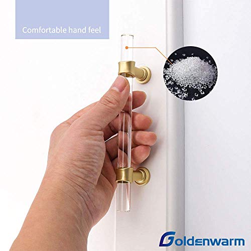 goldenwarm 5 Pack 4 Inch Matte Gold Cabinet Pull Clear Acrylic Furniture Hardware Glass Cabinet Hardware for Kitchen Cupboard Bathroom - Image 3