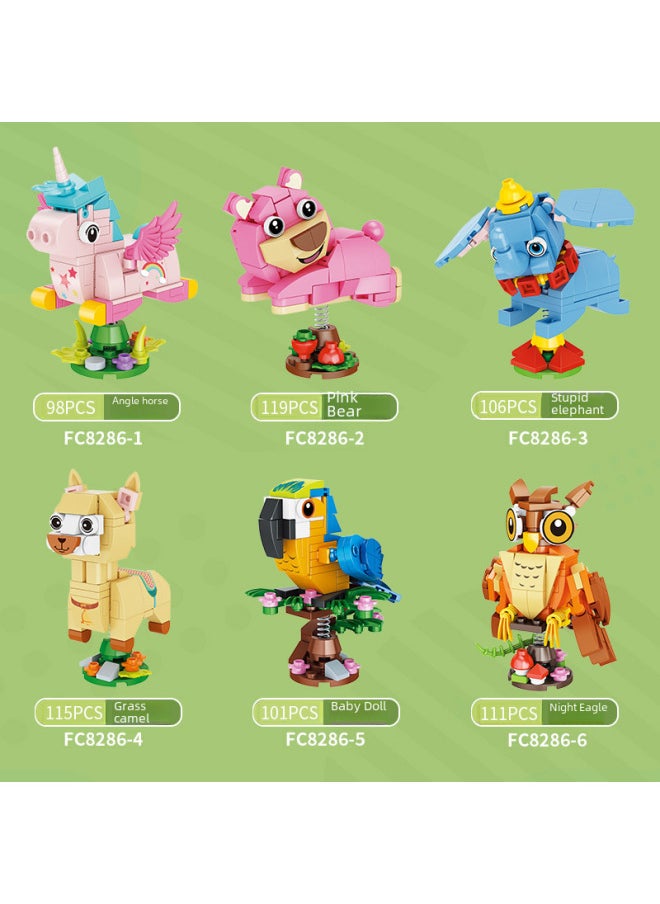 Generic - Square Orange 8286 Animal Cute Pet Rocking Parrot Camel Eagle Elephant Horse Assembly Model Children's Assembly Building Blocks-Color:Fang Orange 8299 Huili Building Block Car Set Of Six - Image 1