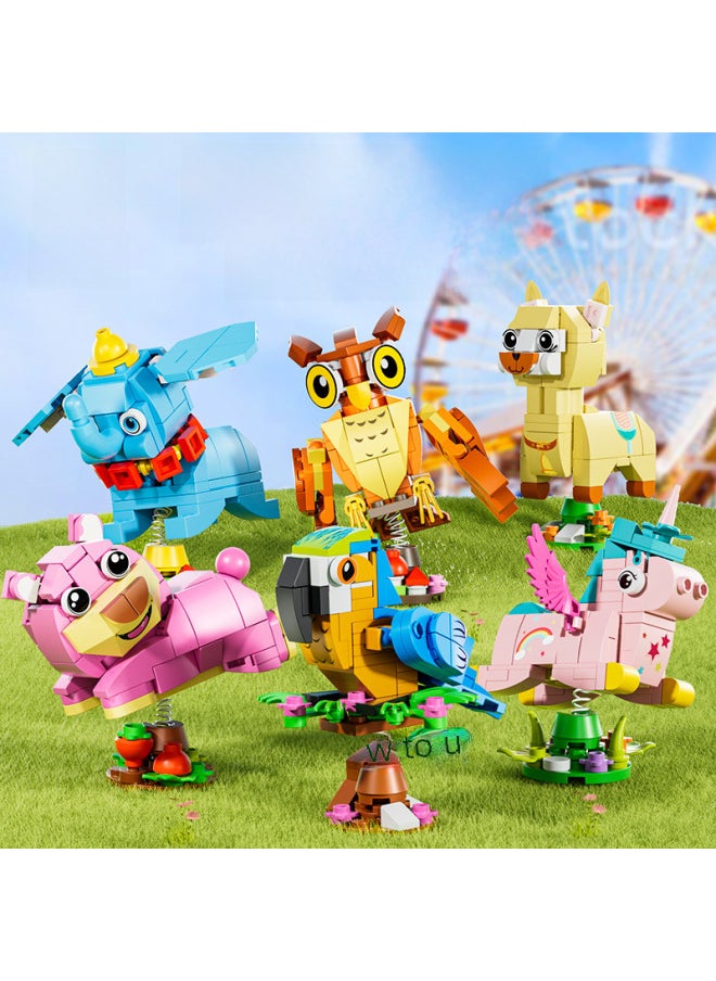 Generic - Square Orange 8286 Animal Cute Pet Rocking Parrot Camel Eagle Elephant Horse Assembly Model Children's Assembly Building Blocks-Color:Fang Orange 8299 Huili Building Block Car Set Of Six - Image 1