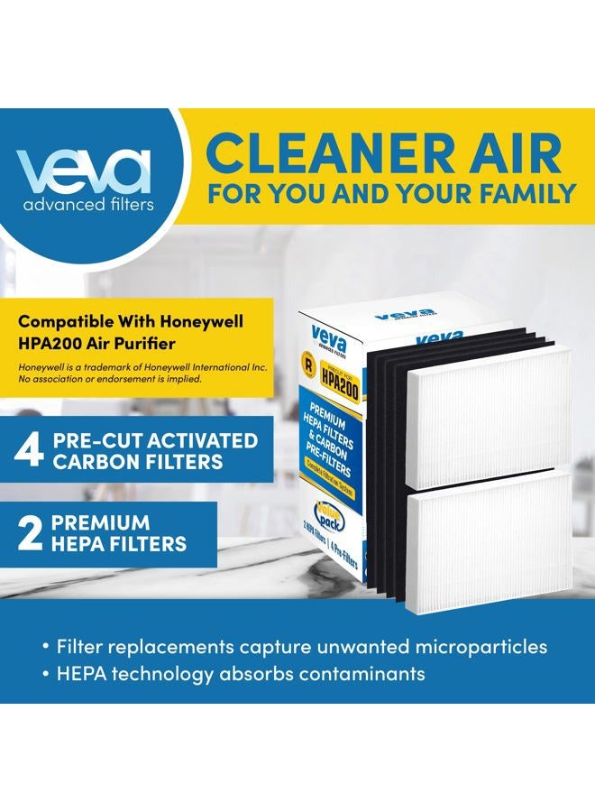 VEVA HPA200 Replacement Filters for Honeywell Air Purifier - 2 HEPA Filters w/ 4 Carbon Pre-Filters, Compatible with HPA200, 202, 204, HRF-ARVP200 Series Filter R - Image 2