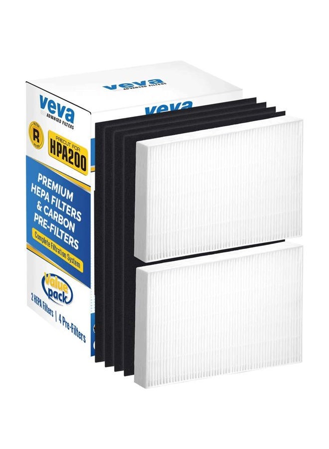 VEVA HPA200 Replacement Filters for Honeywell Air Purifier - 2 HEPA Filters w/ 4 Carbon Pre-Filters, Compatible with HPA200, 202, 204, HRF-ARVP200 Series Filter R - Image 1
