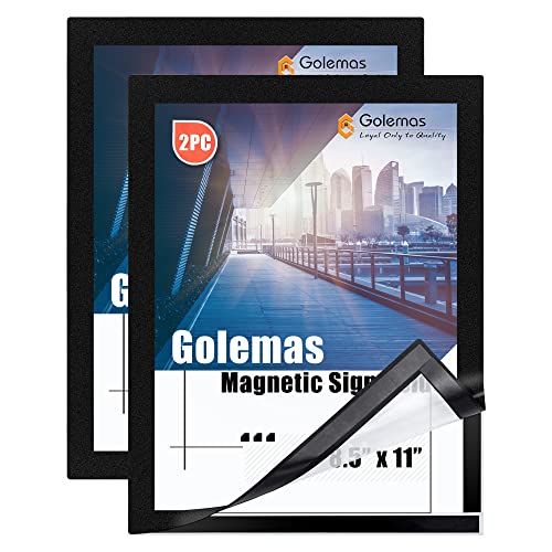 Golemas Magnetic Sign Holder, 8.5 x 11 Wall Mount Self Adhesive Document Display Frames, Double Sided Display for Glass Window (Black, 2pack) - Image 1