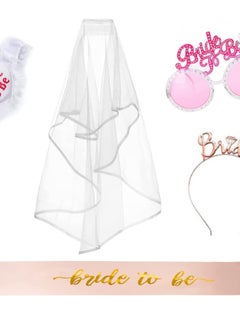 Bachelorette Party Decorations 5-Pack, Bride-to-Be Sash, Veil, Crown, Garter, and Glasses - Complete Bridal Shower and Wedding Accessories Kit