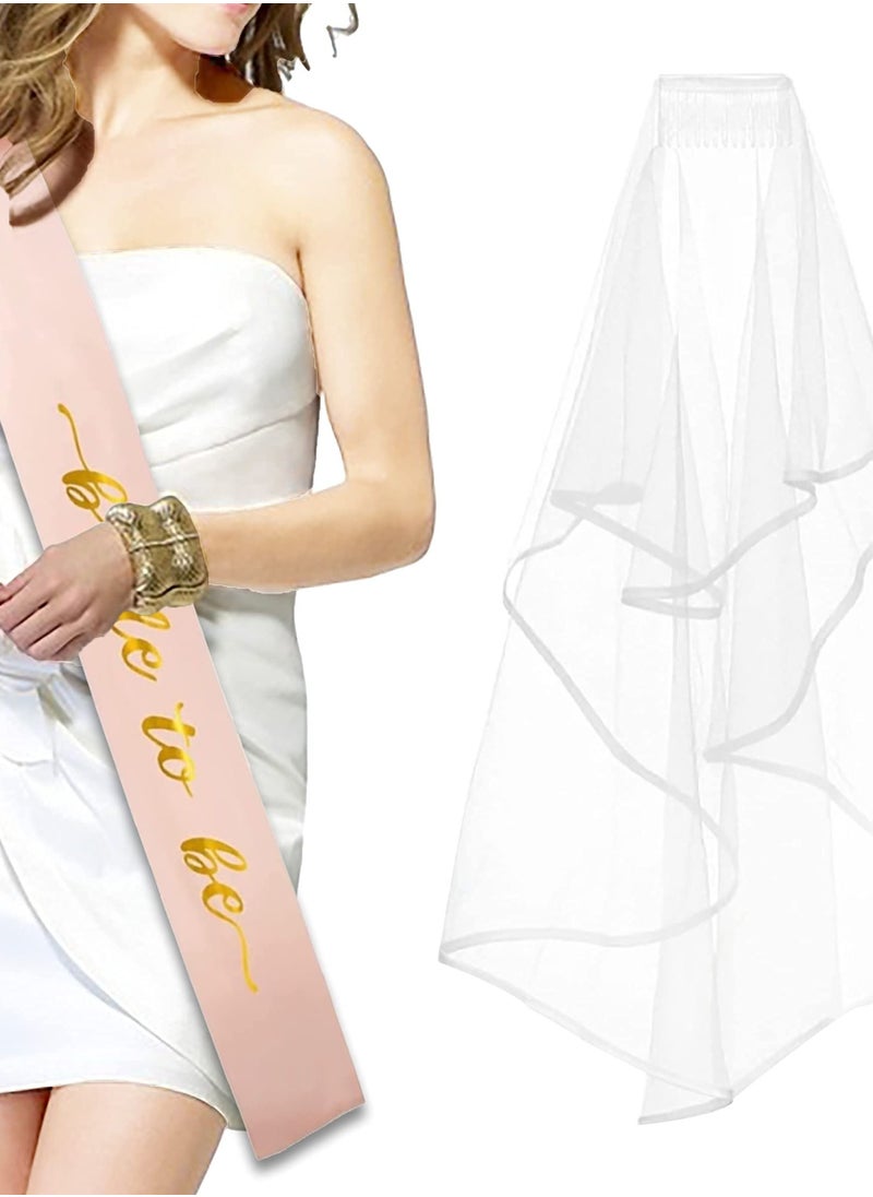Excefore - Bachelorette Party Decorations 5-Pack, Bride-to-Be Sash, Veil, Crown, Garter, and Glasses - Complete Bridal Shower and Wedding Accessories Kit - Image 1