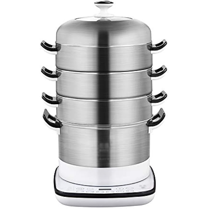 جهاز طهي بالبخار الكهربائي متعدد الوظائف للطعام المنزلي مزود بخاصية التوقيت وقوة 3 طبقات وسعة كبيرة وجهاز طهي بالبخار للمأكولات البحرية - Image 2