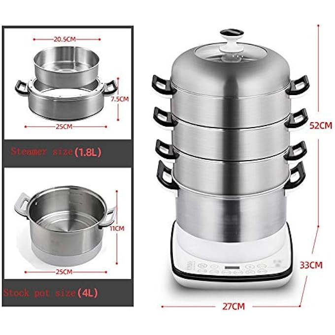 جهاز طهي بالبخار الكهربائي متعدد الوظائف للطعام المنزلي مزود بخاصية التوقيت وقوة 3 طبقات وسعة كبيرة وجهاز طهي بالبخار للمأكولات البحرية - Image 4