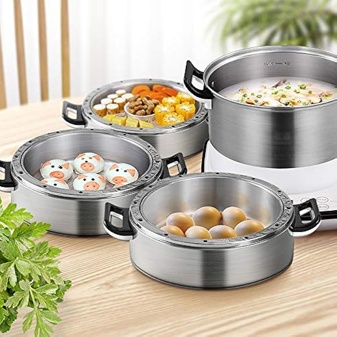 جهاز طهي بالبخار الكهربائي متعدد الوظائف للطعام المنزلي مزود بخاصية التوقيت وقوة 3 طبقات وسعة كبيرة وجهاز طهي بالبخار للمأكولات البحرية - Image 3