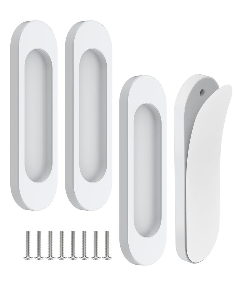 Mebantoo 4 Pack Self-Stick Door Handles, 4 Inch Aluminum Alloy Self Adhesive Flat Finger Pulls, No Drill Cabinet Knobs For Drawer, Sliding Glass/Barn/Closet/Balcony Doors (4, White) - Image 1