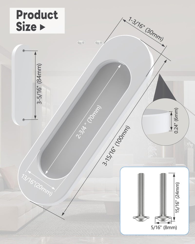 Mebantoo 4 Pack Self-Stick Door Handles, 4 Inch Aluminum Alloy Self Adhesive Flat Finger Pulls, No Drill Cabinet Knobs For Drawer, Sliding Glass/Barn/Closet/Balcony Doors (4, White) - Image 5