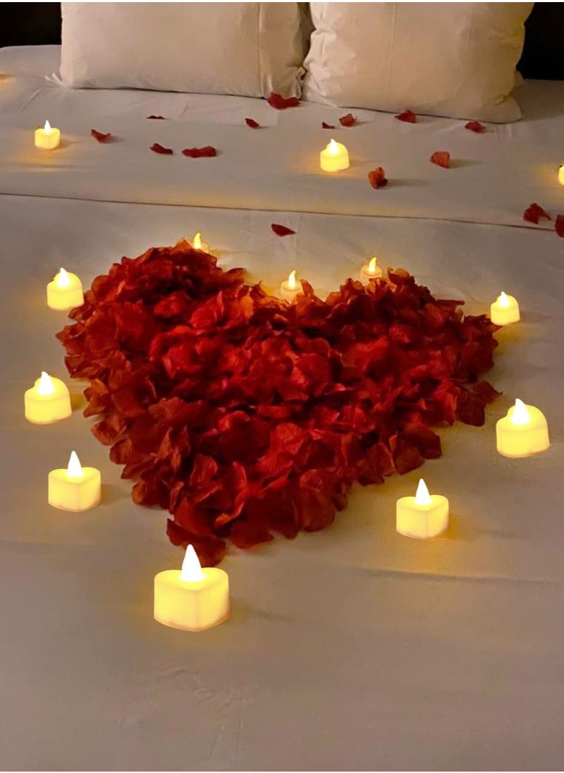 Generic 1000 Pieces Artificial Rose Petals and 24 Pieces Heart Candle LED Lights, Party Decoration Props, Holiday Decoration Flameless Candle Lights for Night Lights Anniversary Wedding Table Decoration  - Image 3