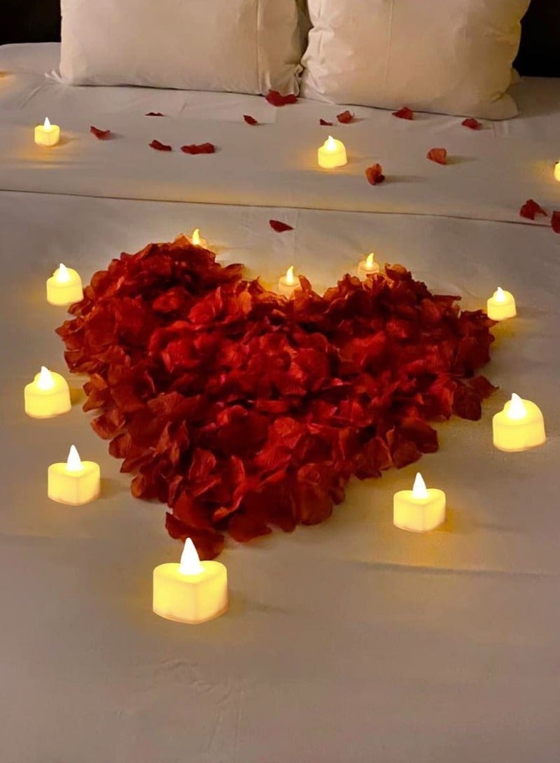 Artificial rose petals and heart-shaped candle lamps, Valentine's Day party decoration items, Valentine's Day declaration of love decoration LED candle lamps and red petals, suitable for anniversary celebrations, wedding table decorations, and Valentine's Day declaration of love atmosphere decorations - Image 3