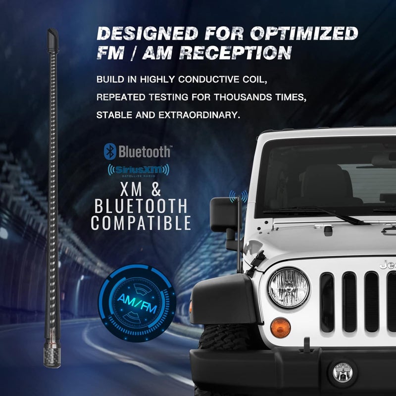 Rydonair 13-Inch Low Profile Flexible Rubber Radio Antenna for Jeep Wrangler (2007-2018) JK JL Rubicon Sahara - Image 2