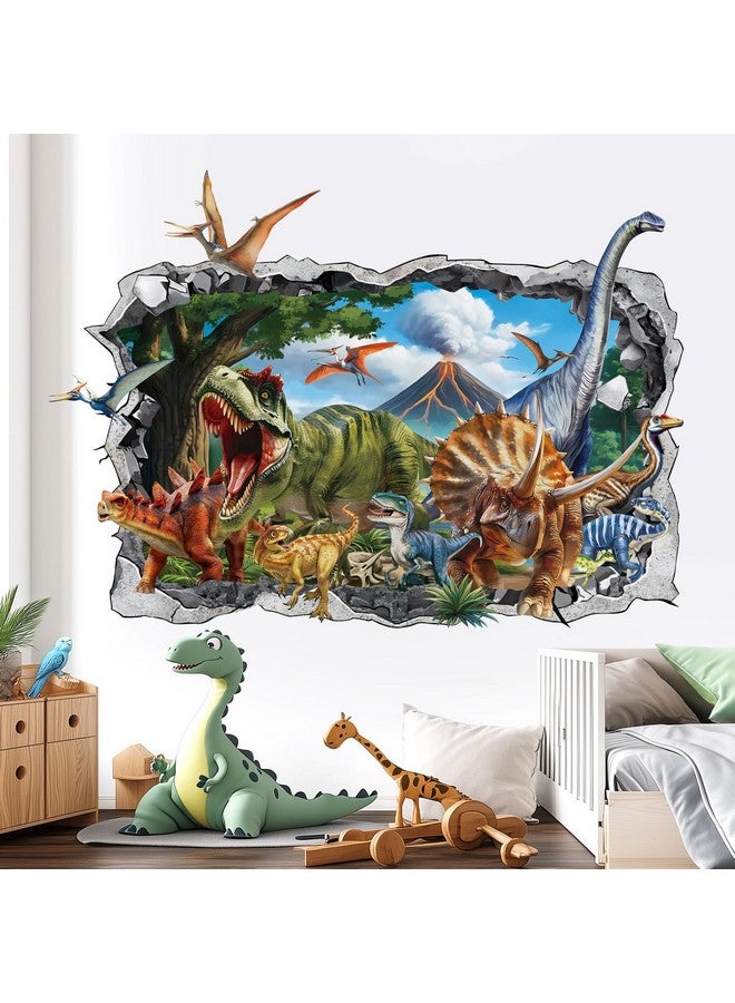 decalmile 3D Dinosaur Wall Stickers Large Dino Crack Hole Dinosaur Animals Volcano Wall Decals Boys Room Baby Nursery Kids Bedroom Wall Decor - Image 3