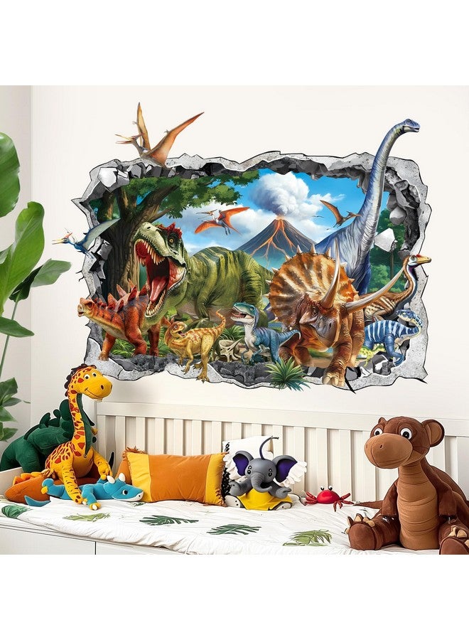 decalmile 3D Dinosaur Wall Stickers Large Dino Crack Hole Dinosaur Animals Volcano Wall Decals Boys Room Baby Nursery Kids Bedroom Wall Decor - Image 2