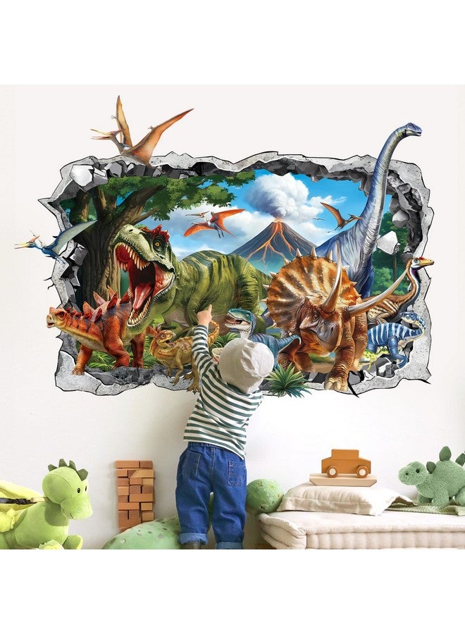 decalmile 3D Dinosaur Wall Stickers Large Dino Crack Hole Dinosaur Animals Volcano Wall Decals Boys Room Baby Nursery Kids Bedroom Wall Decor - Image 1