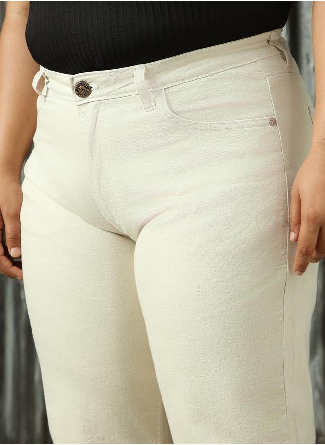 HIGH STAR - Women Jeans in Beige featuring Tappered fit with a washed pattern, secured with button closure, crafted from 70% cotton 30% polyester – your go-to choice for effortless elegance. - Image 1