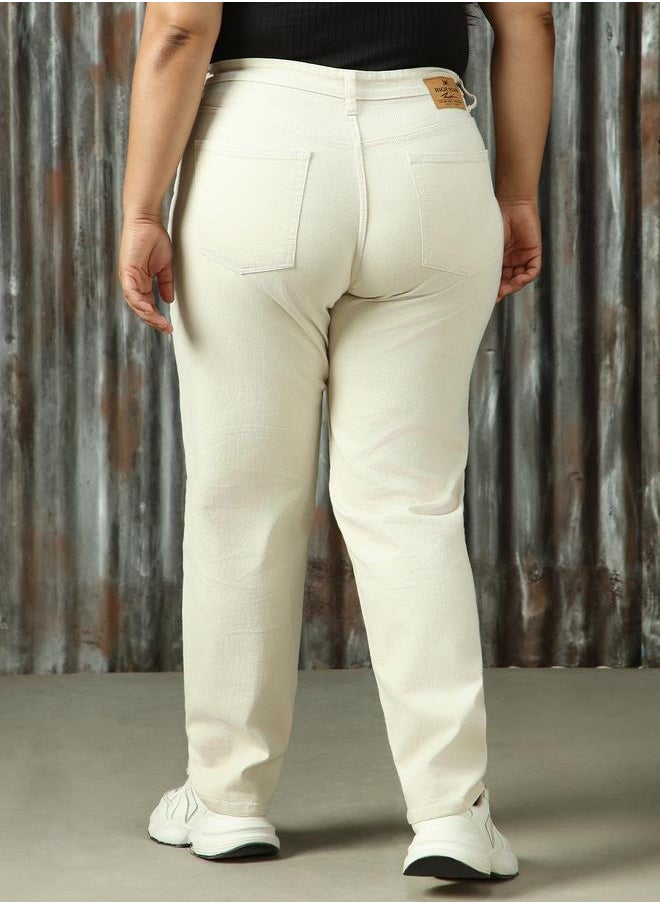 HIGH STAR - Women Jeans in Beige featuring Tappered fit with a washed pattern, secured with button closure, crafted from 70% cotton 30% polyester – your go-to choice for effortless elegance. - Image 1