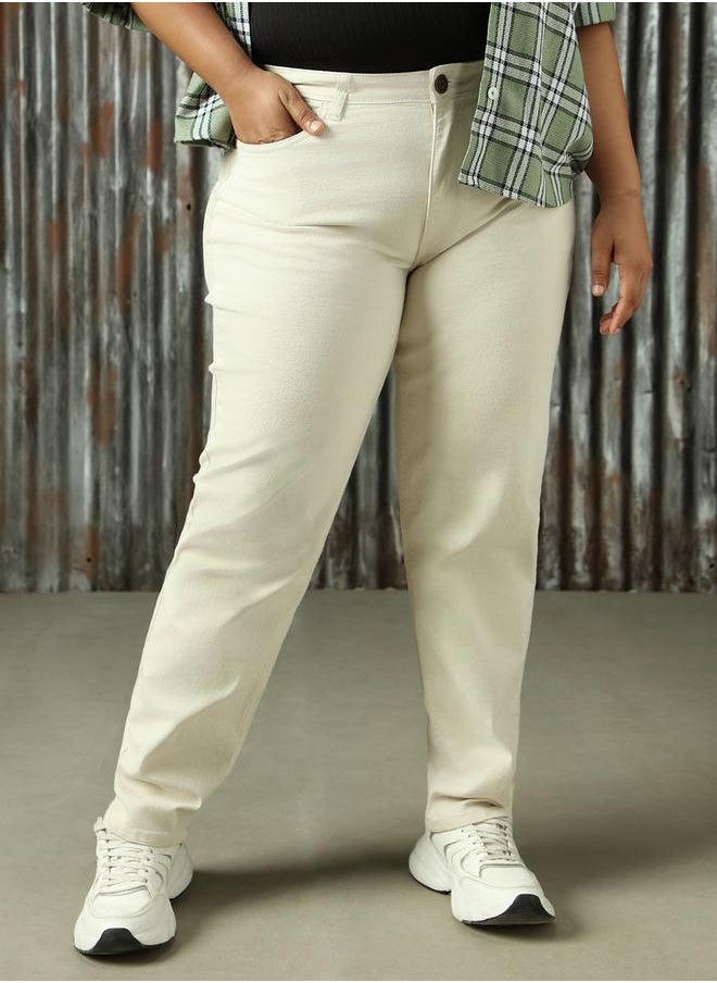 HIGH STAR - Women Jeans in Beige featuring Tappered fit with a washed pattern, secured with button closure, crafted from 70% cotton 30% polyester – your go-to choice for effortless elegance. - Image 1