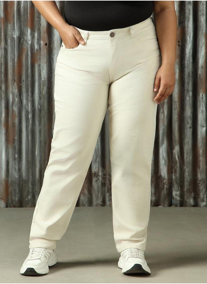 HIGH STAR - Women Jeans in Beige featuring Tappered fit with a washed pattern, secured with button closure, crafted from 70% cotton 30% polyester – your go-to choice for effortless elegance. - Image 1