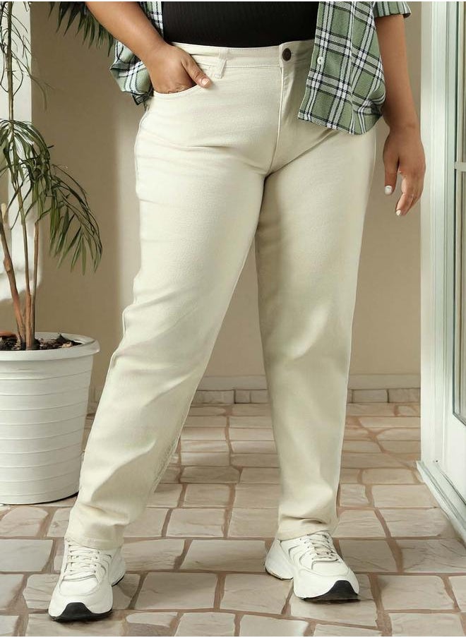 HIGH STAR - Women Jeans in Beige featuring Tappered fit with a washed pattern, secured with button closure, crafted from 70% cotton 30% polyester – your go-to choice for effortless elegance. - Image 1