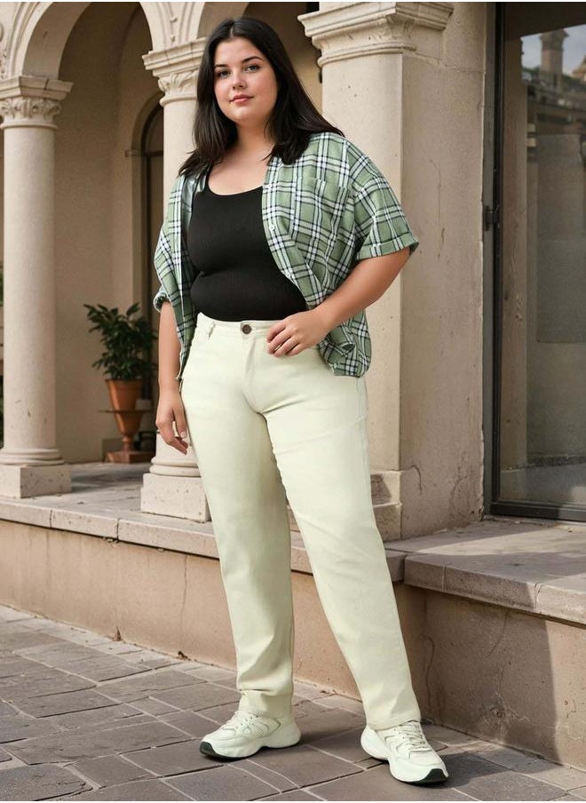 HIGH STAR - Women Jeans in Beige featuring Tappered fit with a washed pattern, secured with button closure, crafted from 70% cotton 30% polyester – your go-to choice for effortless elegance. - Image 1