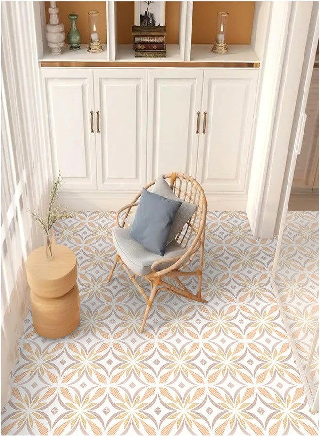 MORCART Peel and Stick Floor Tile - 20 PCS, 7.87" x 7.87" Self-Adhesive DIY Vinyl Flooring for Renters - Waterproof Tile Sticker for Bathroom, Kitchen, Living Room, Bedroom - Orange/Fabric Pattern - Image 1