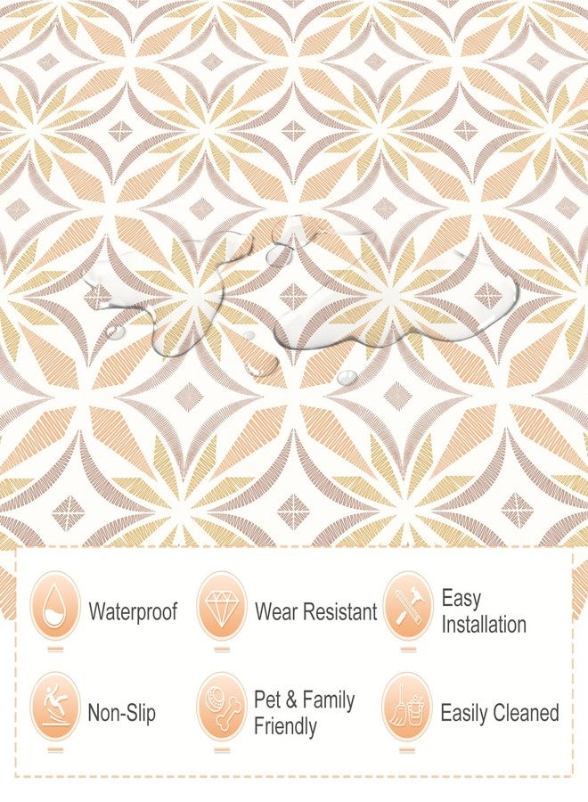 MORCART Peel and Stick Floor Tile - 20 PCS, 7.87" x 7.87" Self-Adhesive DIY Vinyl Flooring for Renters - Waterproof Tile Sticker for Bathroom, Kitchen, Living Room, Bedroom - Orange/Fabric Pattern - Image 3