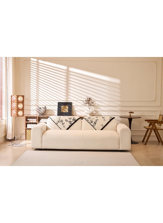 House of Quirk Modern Style Sofa Cover with Fur Ball Chenille Couch Covers for L Shape and 1/2/3/4 Seater Sofa Non Slip Sofa Slipcover Furniture Protector (2 Pcs Armrest, 50x70cm, White Floral) - Image 2