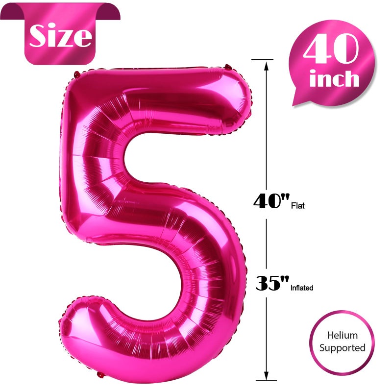 IWERP Hot Pink 5 Balloon, Number Balloons 40 Inch, 5th Birthday Balloon Decorations, Hot Pink Party Supplies, 5 Number Balloons, Number 5 Balloon - Image 5