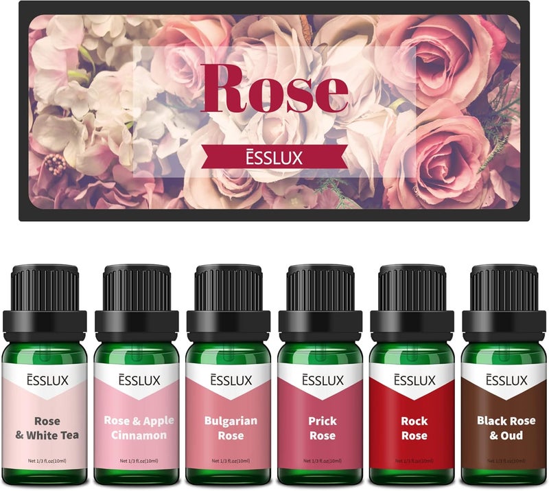 ESSLUX Rose Fragrance Oil, Floral Scented Oils for Home for Diffuser, Soap Candle Making Scents, Essential Oils Gift Set - Bulgarian Rose, Black Rose & Oud, Rock Rose and More - Image 1