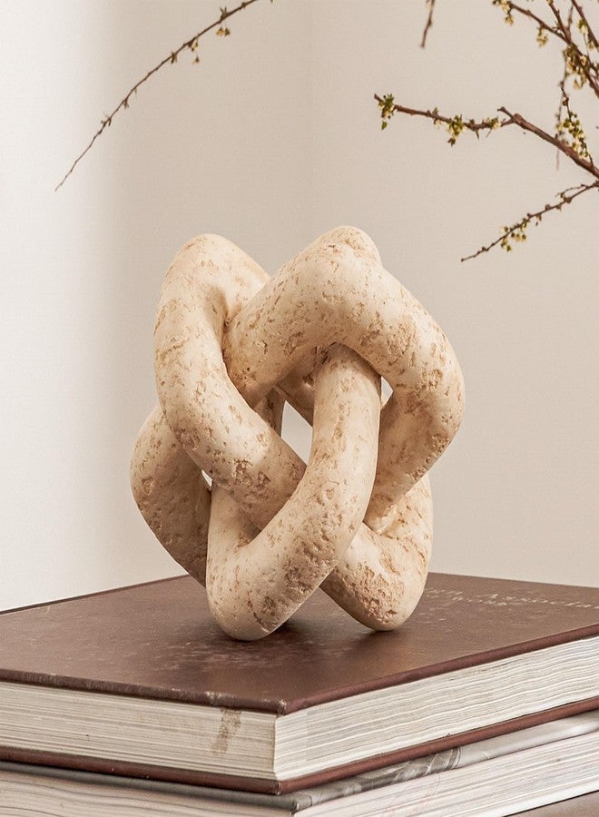 DN DECONATION 3 Link Knot Decor, Beige Travertine Coffee Table Decoration, Boho Chain Link Decor, Modern Shelf Entryway Objects for Home Living Room Farmhouse Bedroom Inspired Aesthetic Art - Image 1