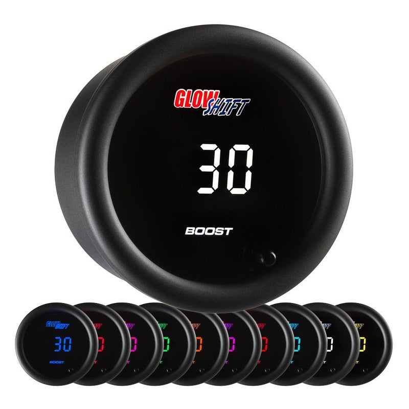 GlowShift 10 Color Digital 30 PSI Turbo BoostVac Gauge Kit  Includes Electronic Pressure Sensor TFitting Hose  Wiring  MultiColor LED Display  Tinted Lens  for Car  Truck  2116 52mm