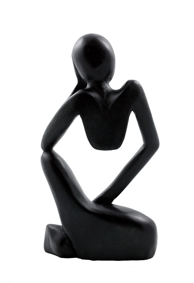 G6 Collection 12" Wooden Handmade Abstract Sculpture Thinker Statue Handcrafted - Thinking Man - Gift Art Modern Decorative Unique Home Decor Figurine Accent Decoration Artwork Hand Carved (Black) - Image 4