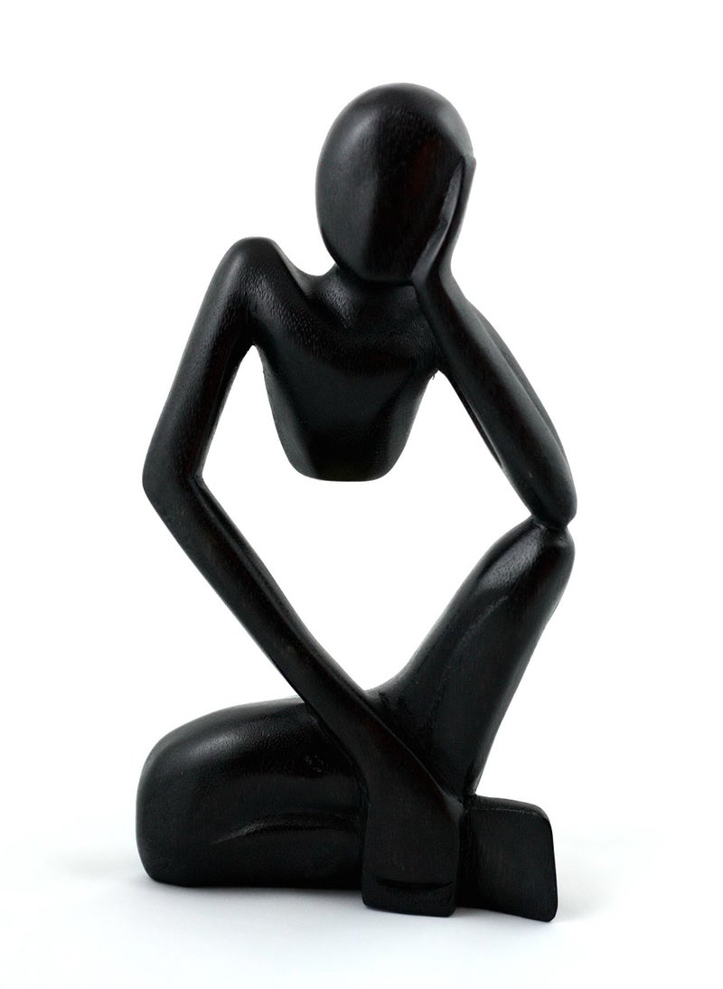 G6 Collection 12" Wooden Handmade Abstract Sculpture Thinker Statue Handcrafted - Thinking Man - Gift Art Modern Decorative Unique Home Decor Figurine Accent Decoration Artwork Hand Carved (Black) - Image 1