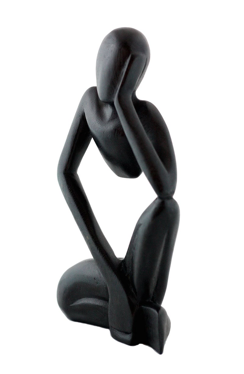 G6 Collection 12" Wooden Handmade Abstract Sculpture Thinker Statue Handcrafted - Thinking Man - Gift Art Modern Decorative Unique Home Decor Figurine Accent Decoration Artwork Hand Carved (Black) - Image 3