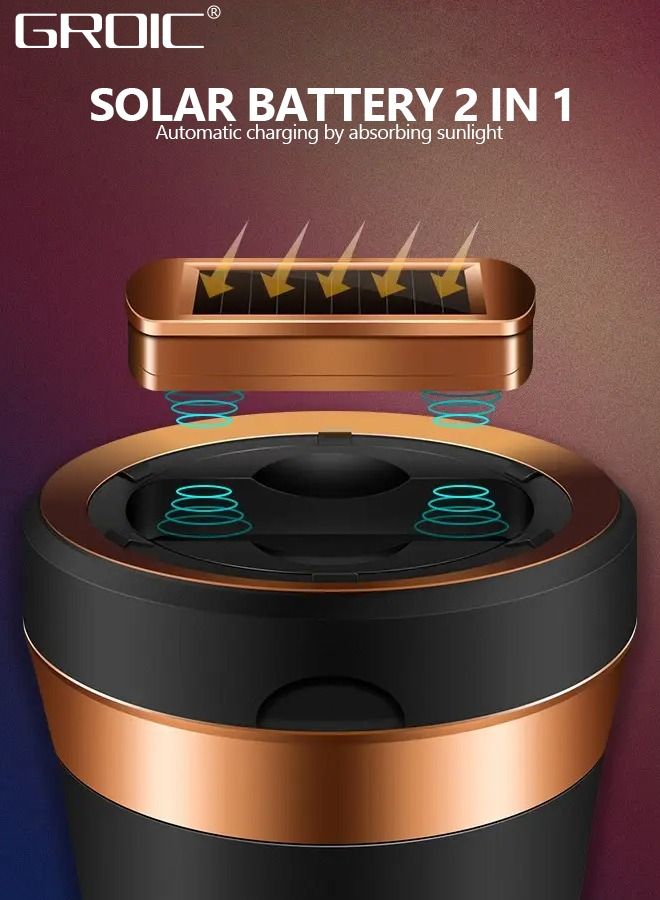 GROIC Car Ashtray, Auto Ashtray Detachable Ceramics with Lid Led Light and Removable Lighter Solar Energy and USB Dual Charging for Most Car Cup Holder - Image 4