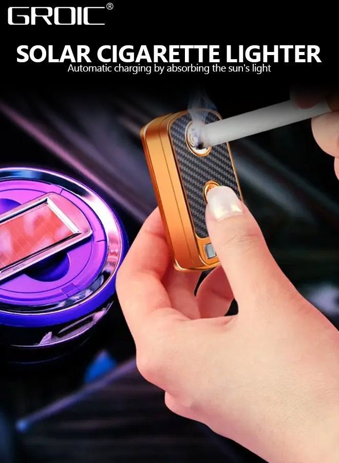 GROIC Car Ashtray, Auto Ashtray Detachable Ceramics with Lid Led Light and Removable Lighter Solar Energy and USB Dual Charging for Most Car Cup Holder - Image 3
