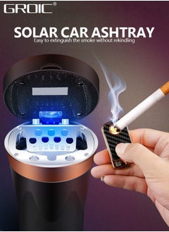 GROIC Car Ashtray, Auto Ashtray Detachable Ceramics with Lid Led Light and Removable Lighter Solar Energy and USB Dual Charging for Most Car Cup Holder  - Image 2