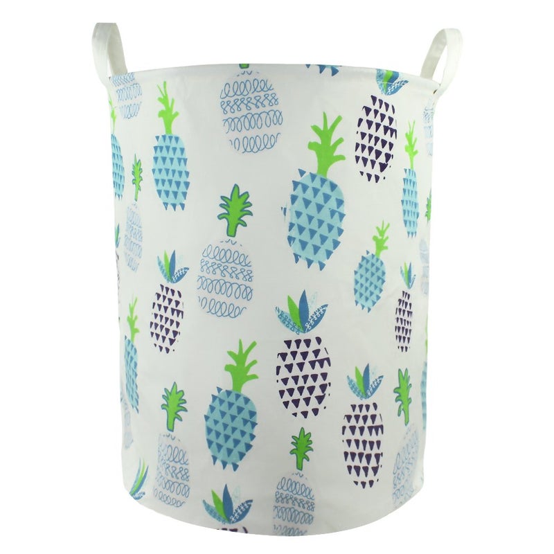 Orino Orino 19 x 165 Inches Extra Large Canvas Fabric Folding Storage bin with Handle Waterproof Home Decor Laundry Hamper Organize Pineapple Storage Baskets for Dirty Clothes Toy Blue