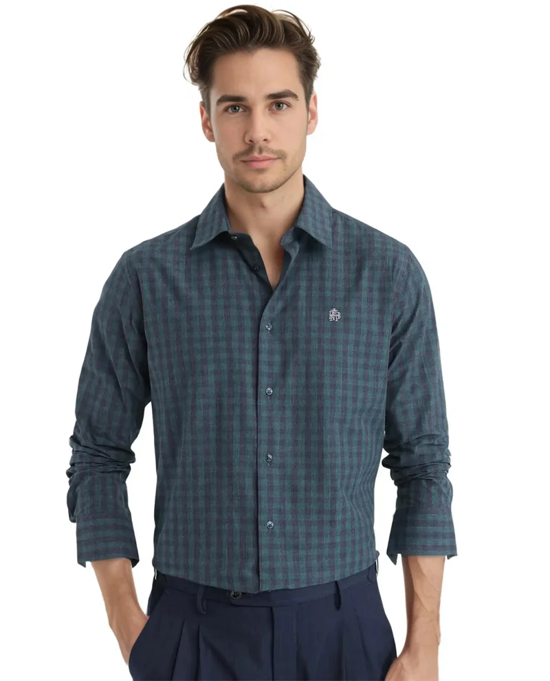 Rare Rabbit Rare Rabbit Men Otts Dark Green Cotton Poly Fabric Full Sleeve Regular Fit Checked Shirt