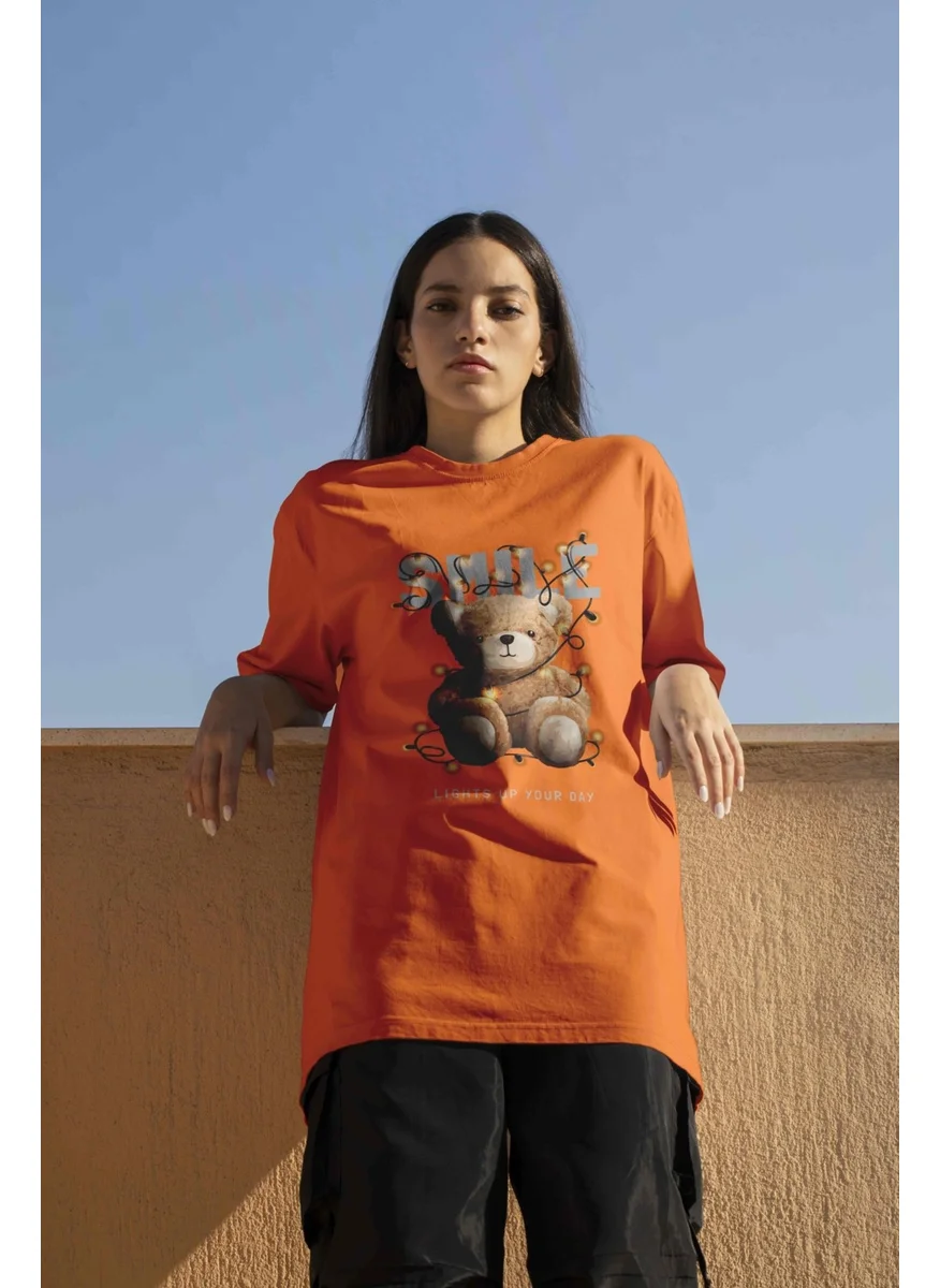 DogFish Printed Orange Oversize Unisex Tshirt