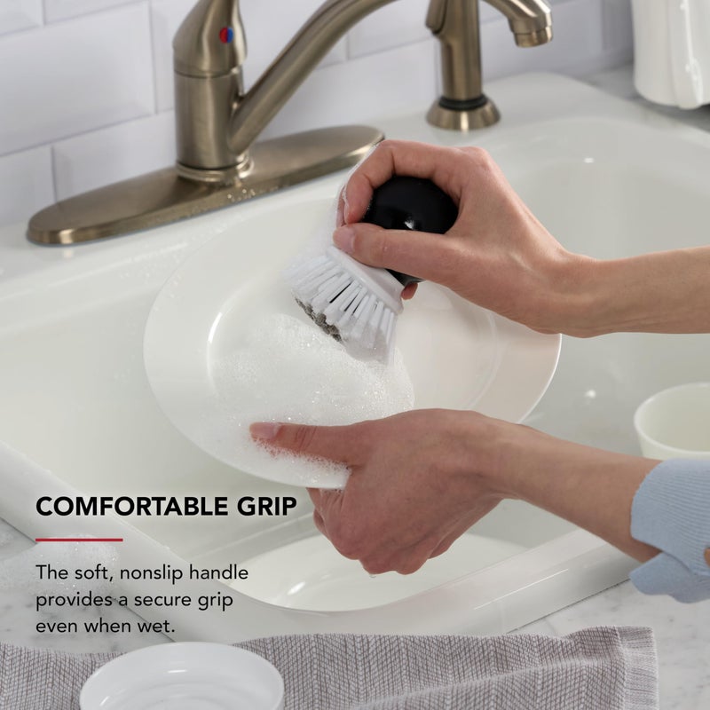 KitchenAid Palm Brush with Dish Tray to Keep Countertops Dry and Clean, Durable Nylon Bristles for Tough Cleaning, Dishwasher Safe, 2 Piece, Black - Image 5