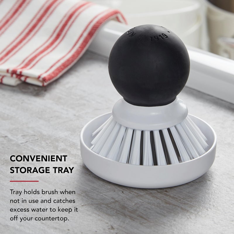 KitchenAid Palm Brush with Dish Tray to Keep Countertops Dry and Clean, Durable Nylon Bristles for Tough Cleaning, Dishwasher Safe, 2 Piece, Black - Image 4