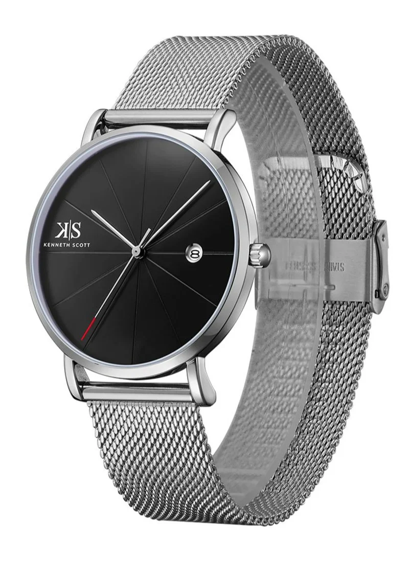 KENNETH SCOTT Kenneth Scott Men's Quartz Movement Watch, Analog Display and Stainless Steel Strap - K22013-SMSB, Silver