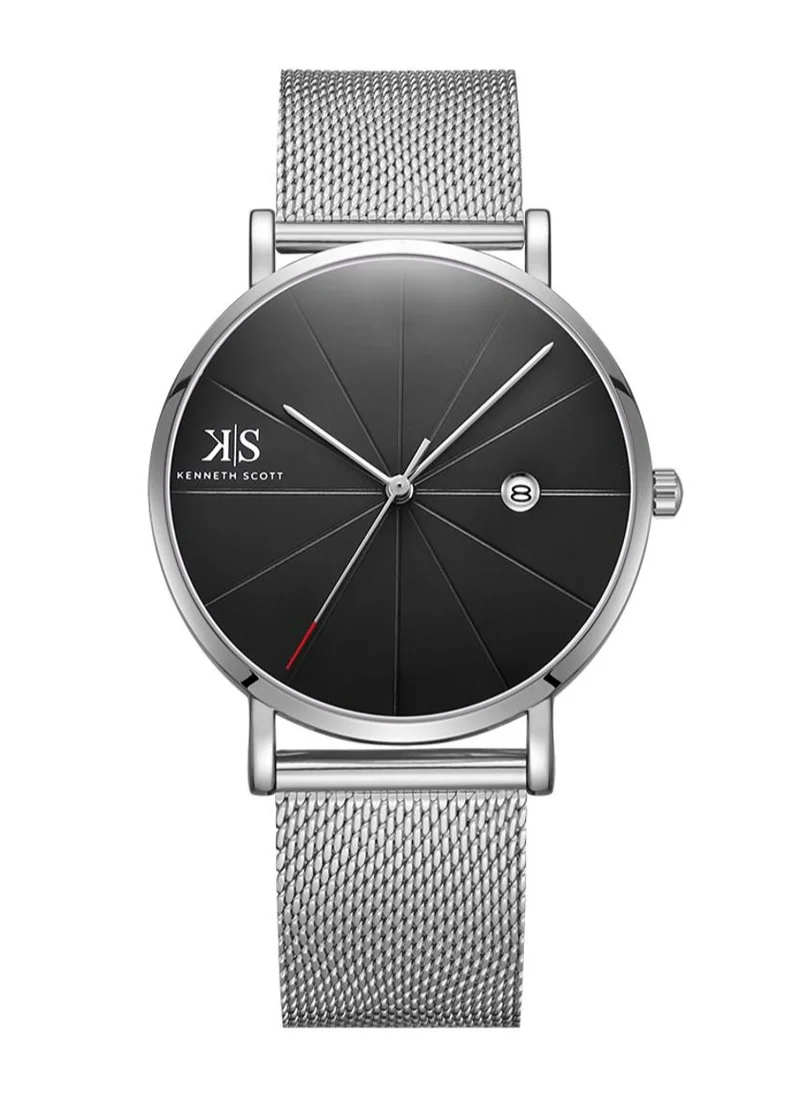 KENNETH SCOTT Kenneth Scott Men's Quartz Movement Watch, Analog Display and Stainless Steel Strap - K22013-SMSB, Silver